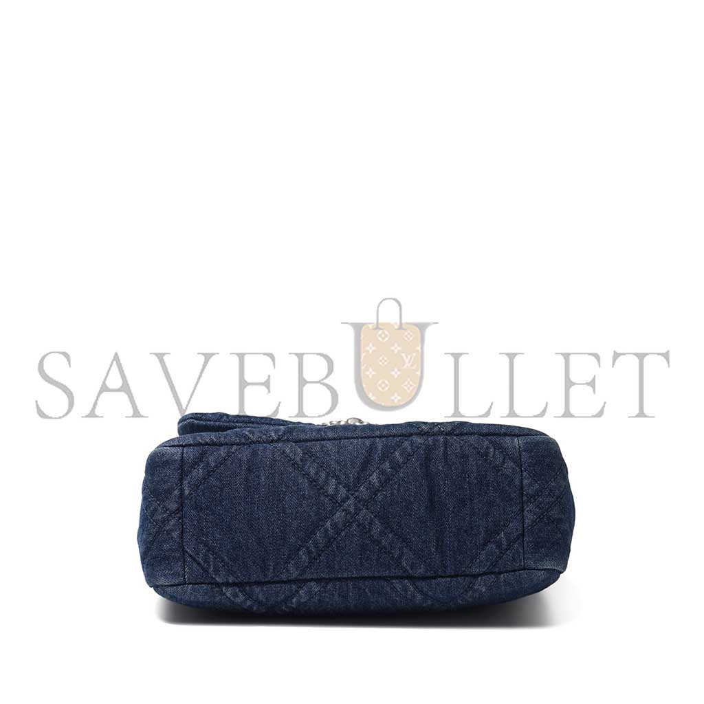 Ch*el blue quilted denim 19 flap bag ruthenium, brushed gold and pale gold hardware as1160 (26*16*9cm)